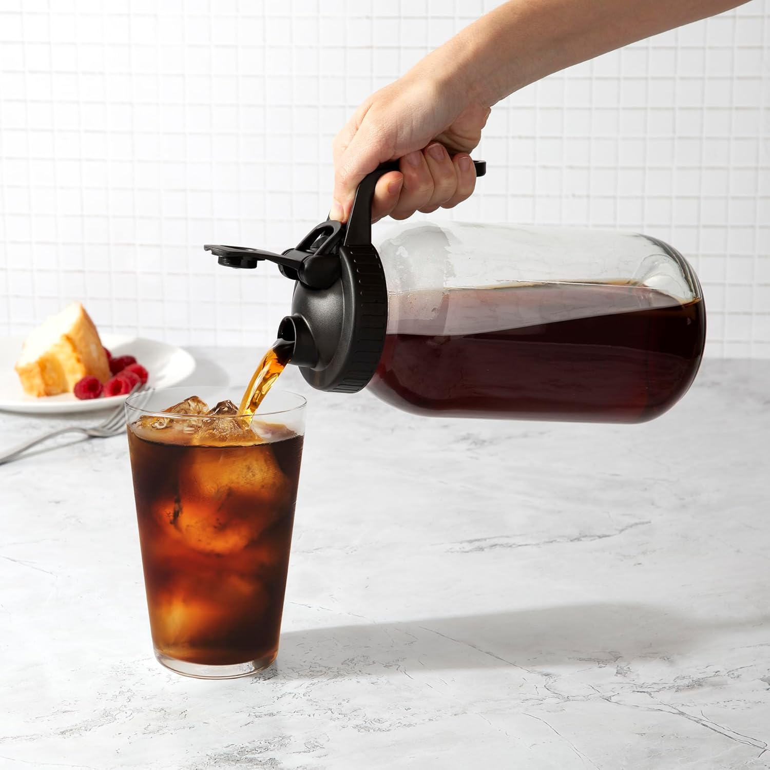 Primula Mason Jar Cold Brew Iced Coffee Maker with Stainless Steel Filter and Easy Pour Lid, Durable Glass Pitcher Fits in Most Fridge Doors, Dishwasher Safe, Made without BPA, 2-Quart, Black image number 3