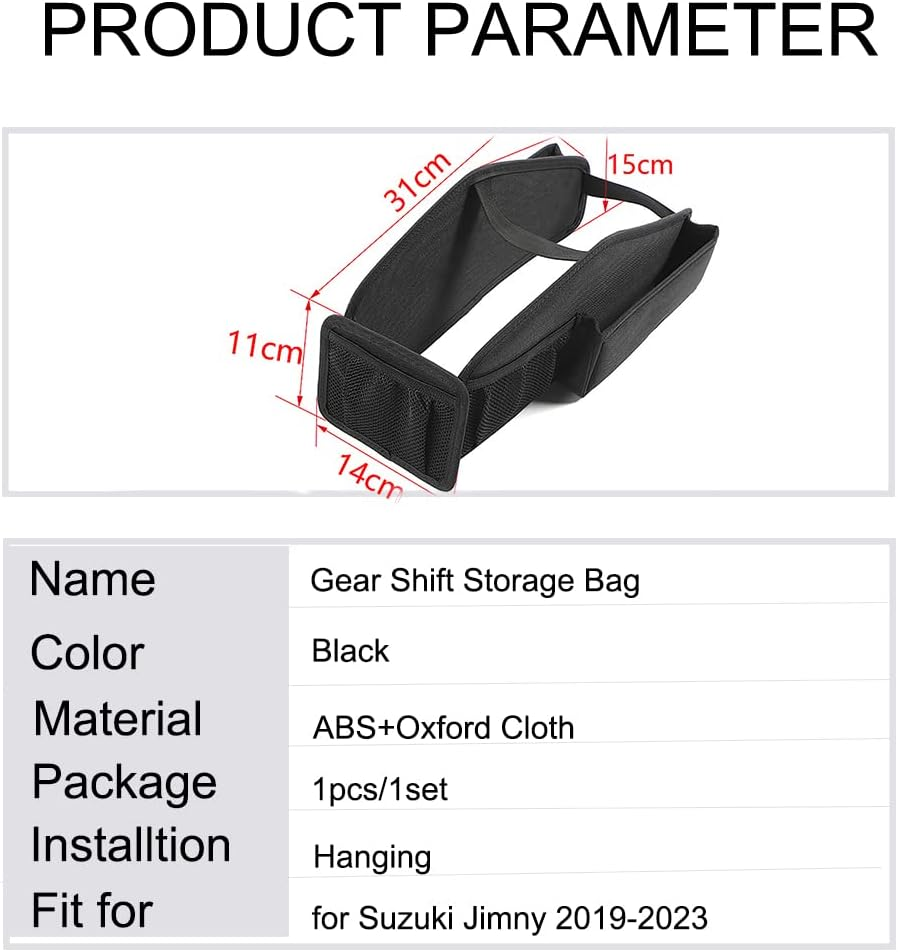 Car Gear Shift Storage Bag Organizer Tray for Suzuki Jimny 2019 2020 2021 2022 2023 JB64 JB74 Car Interior Accessories Black Oxford Cloth image number 3