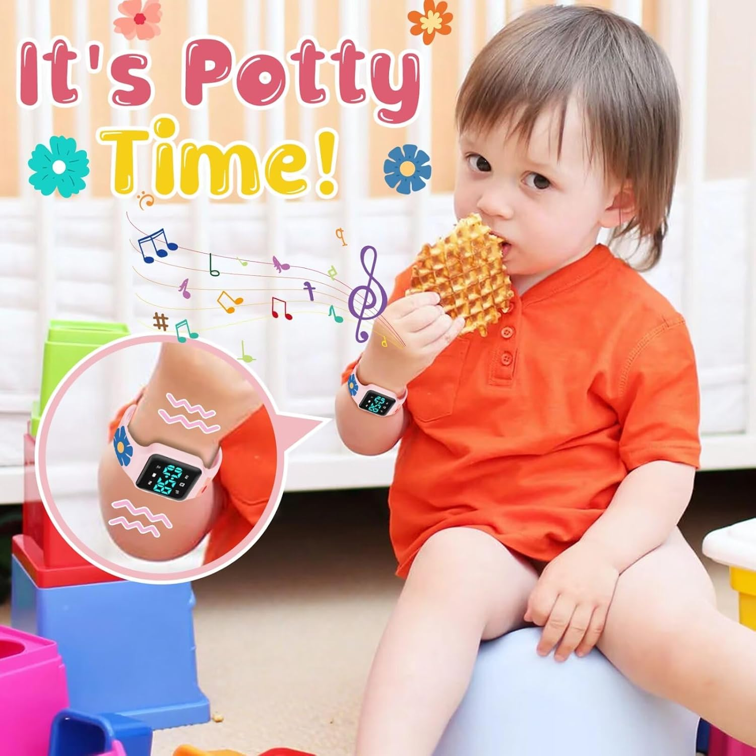 Potty Training Watch for Toddler with Countdown, Alarms, Music or Vibration Alerts - Waterproof Toddler Toilet Trainer for Boys & Girls Ages 2-9, Pink Flower - Apricot Butterfly image number 3