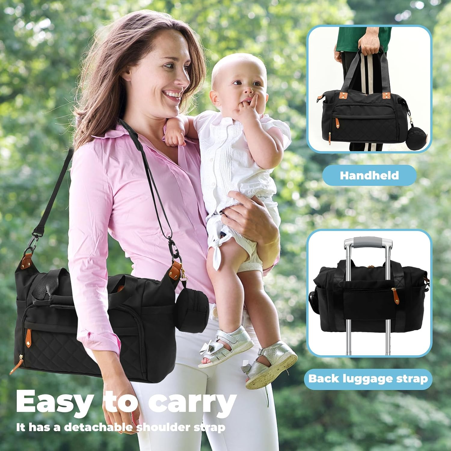 Oxford Cloth Baby Changing Bag, Large Capacity Nappy Tote Bag with Removable Shoulder Strap Easy Access Diaper Handbag, Nappy Changing Pockets, Multi-Functional Baby Bags for Camping image number 3