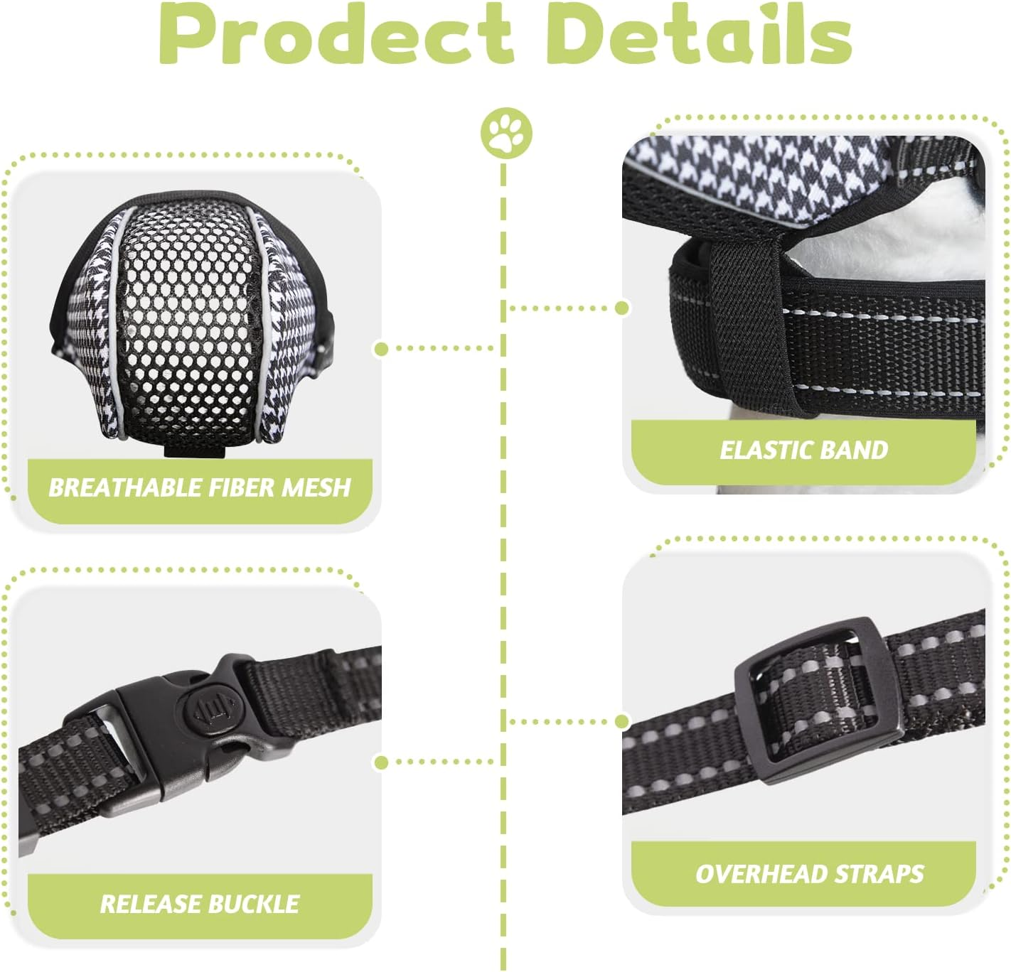 Dog Muzzle, Soft Dog Muzzle for Large Dogs Mask anti Biting Chewing Licking Breathable No Bark Muzzle Mesh Printed Full Coverage Muzzle with Anti-Falling Accessory for Small Medium Large Sized Dog XXL