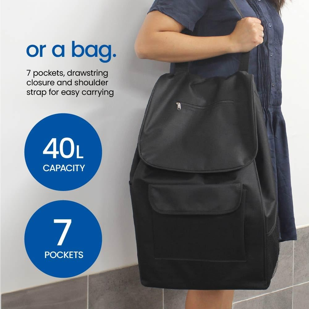 White Magic Handy Trolley with Seat - 3 in 1 Multi-Purpose Shopping Cart, Lightweight Stainless Steel, Comfortable Seat Supports up to 100Kgs, Jumbo Carry Bag with 7 Pockets image number 3