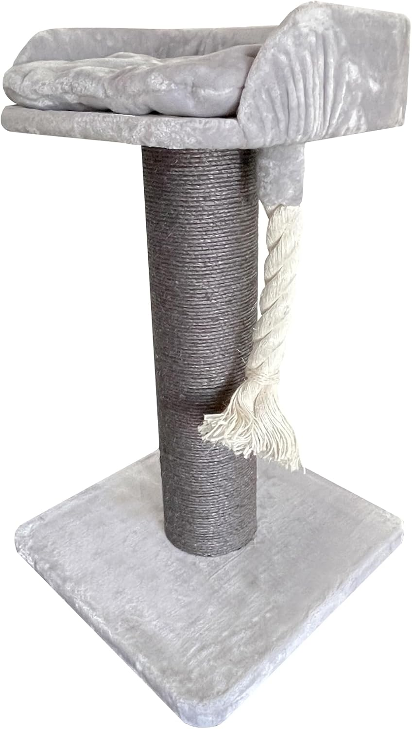 Cattitude Cat Scratch Post Lounger Grey, 98Cm Height - Sisal Post, Cat Tower, Cat Scratcher with Rope, Soft Plush Material, Small Animal Bed