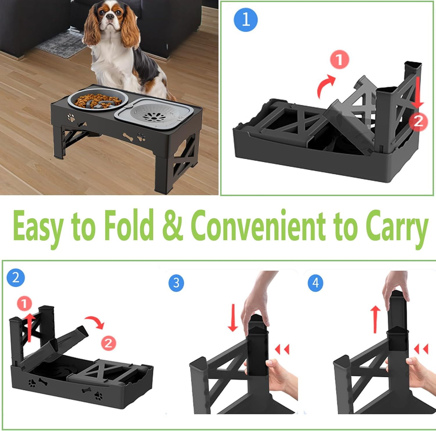 Elevated Dog Bowls,Foldable Raised Dog Bowls with No Spill Dog Water Bowl and Slow Feeder,5 Heights Adjustable Dog Food Bowl for Small Medium Large Dogs,Cats &Pets ﻿ image number 5