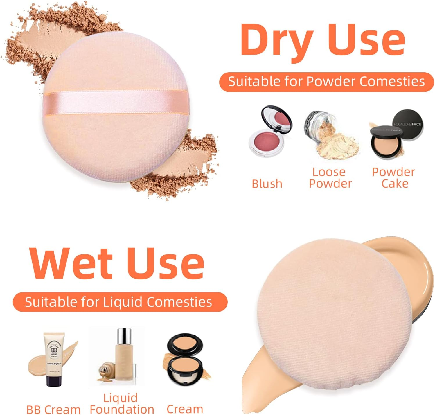 6 Pieces Powder Puffs Cotton Makeup Puffs for Loose Powder Mineral Powder Cosmetic Foundation - 2.36 Inch/6 Cm Soft round Powder Puffs Makeup Face Sponges for Face and Body - Nude image number 2