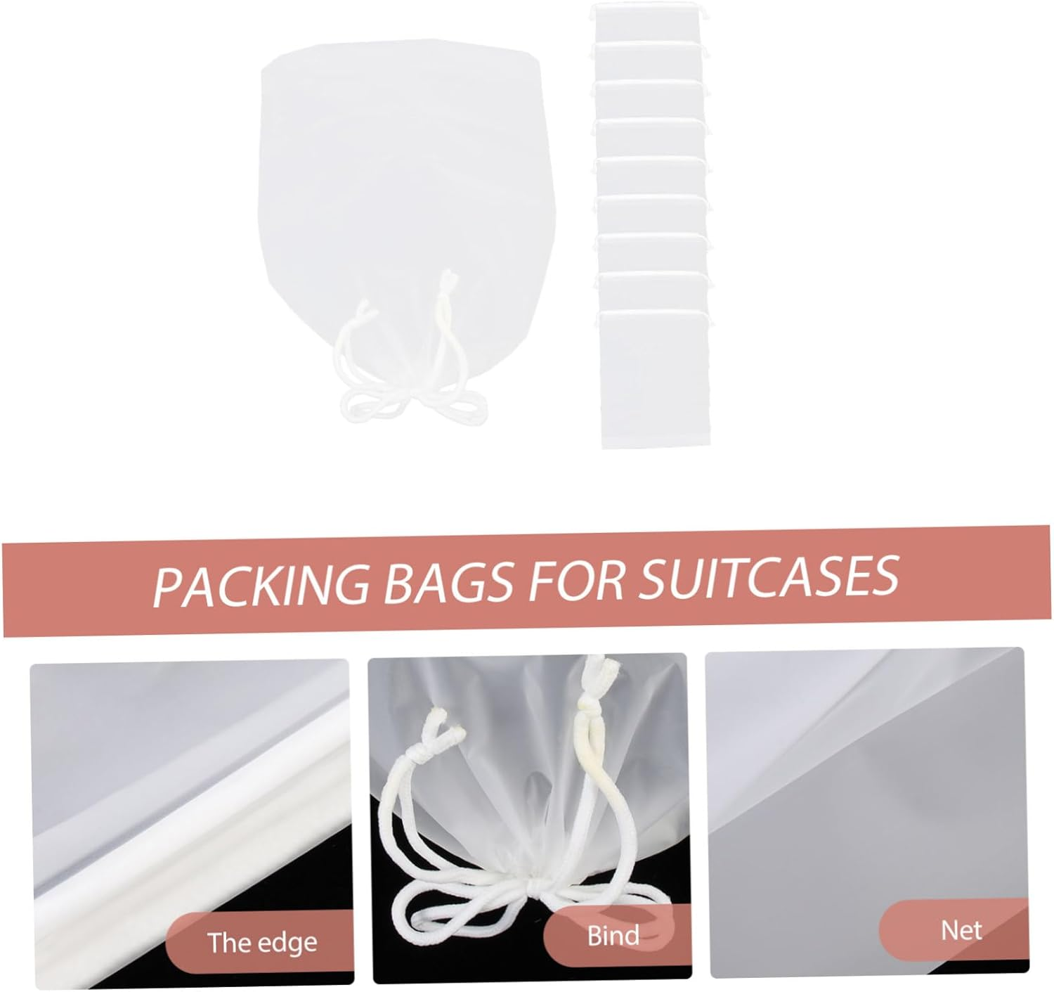 SHERCHPRY 10Pcs Storage Bags Frosted Travel Laundry Bags Drawstring Pouch for Suitcase Clothing Packing image number 2