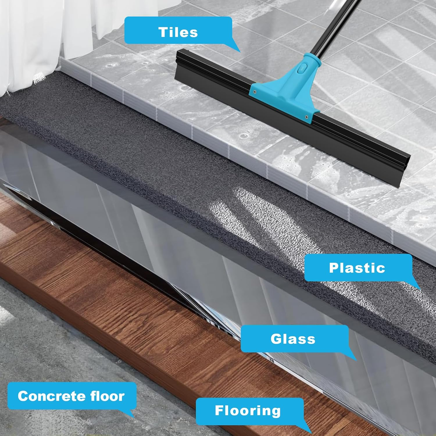 NEWE Floor Squeegee with 44.5 Cm Rubber Scraper Head and 148 Cm Long Handle, Heavy Duty Shower Squeegees for Concrete Floor, on Multi-Surface Tile Glass Pool Garage Cleaning image number 4