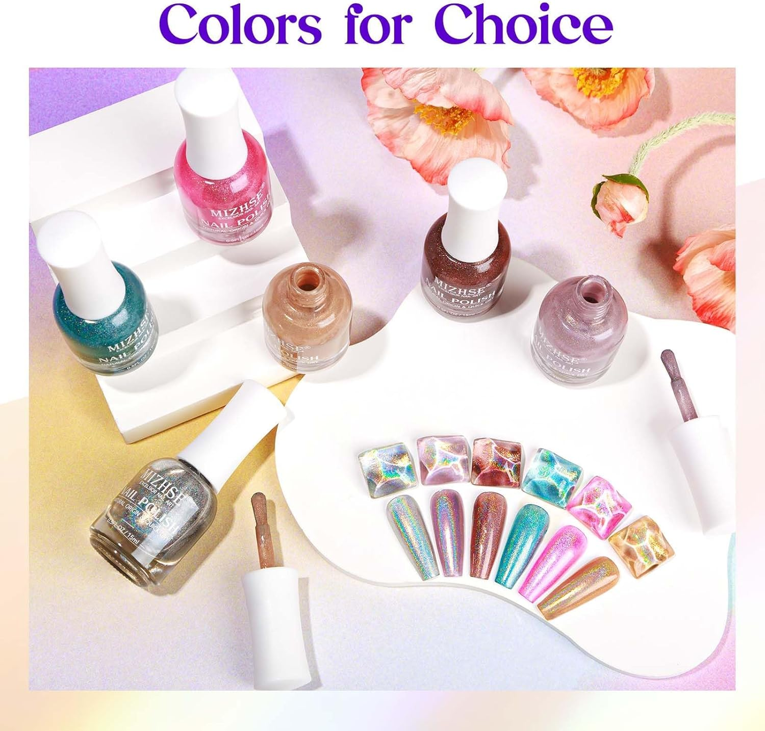 MIZHSE Holographic Nail Polish, Silver Glitter Nail Polish Air Dry Fast, 15 Ml 0.5 Fl Oz High Glossy Shiny Nail Pigment Oil-Based Laser Iridescent Nail Polish Chrome Halo Nail Art Salon Manicure Home image number 5