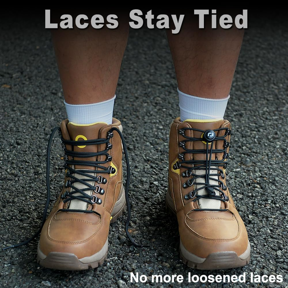 Extra Long No Tie Shoelaces - Elastic Tieless round Boot Laces for Hiking Shoes, Work Boots and Running Sneakers - Army Green image number 2