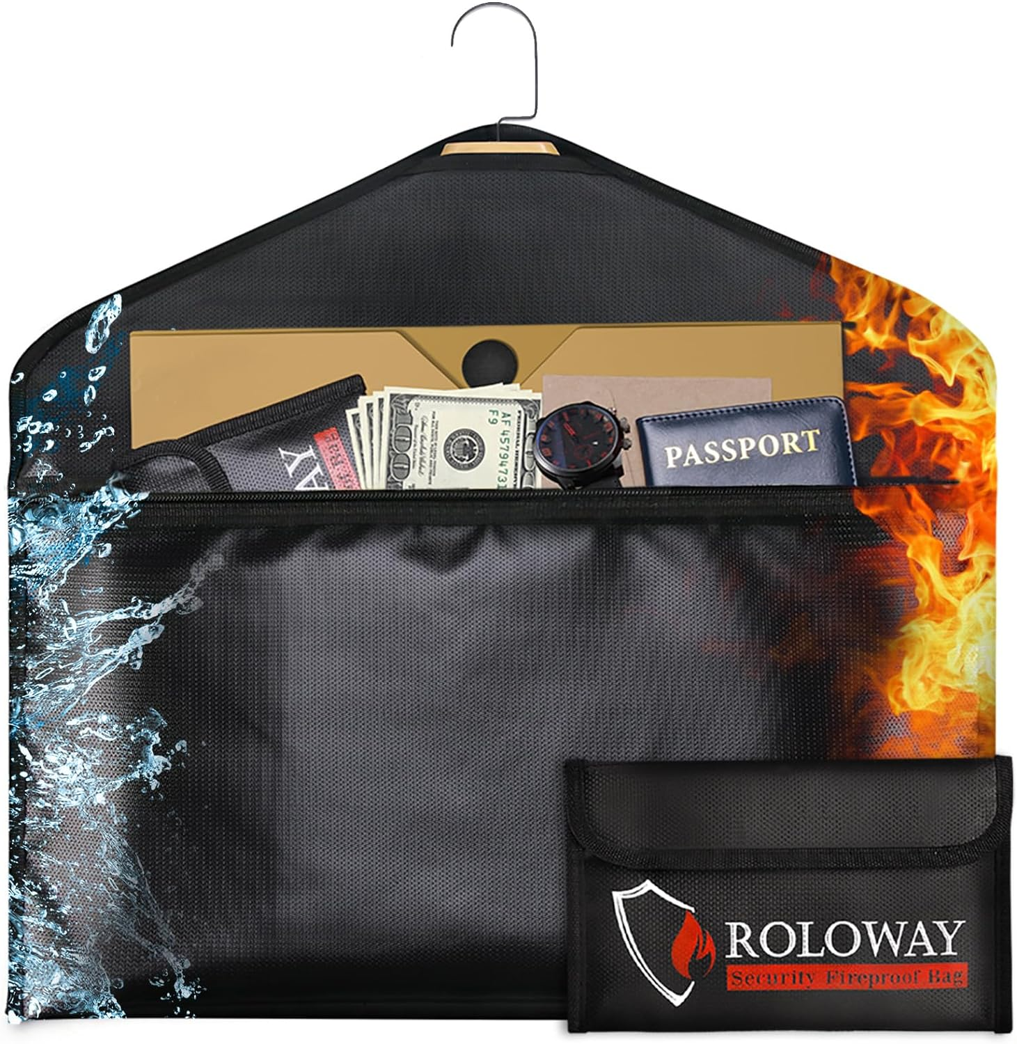 ROLOWAY Hanger Diversion Fireproof Safe, Hidden Compartment for Home & Travel, Secret Safe for Cash Hiding under Clothes with Small Fireproof Bag image number 5