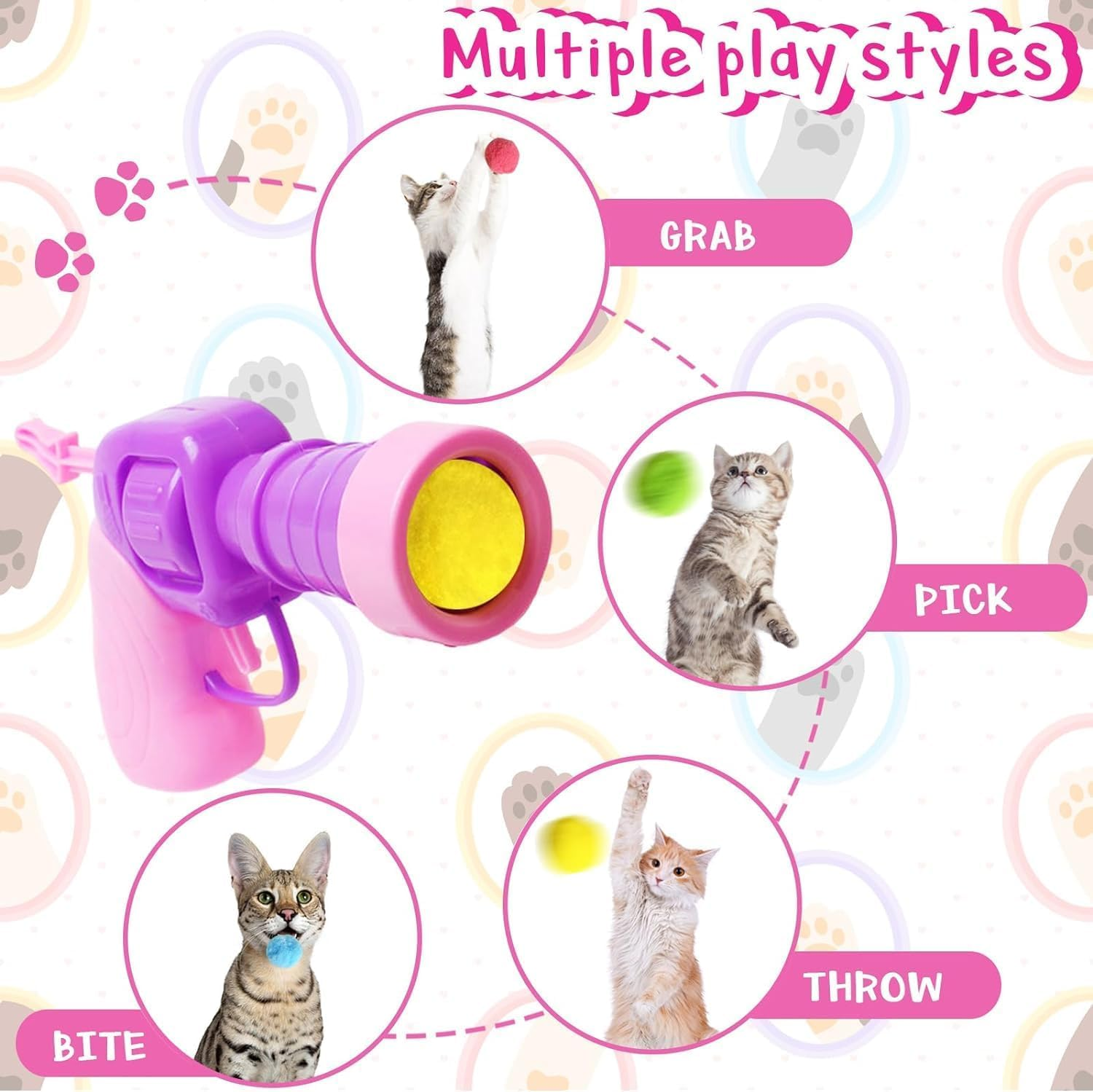 Kitten Toys, Interactive Cat Toys, 30 Cat Pom-Poms Balls & 1 Cat Toy Launcher, Cat Toys for Indoor Cats DIY Set, Suitable for Training and Playing (Multicolor) image number 5
