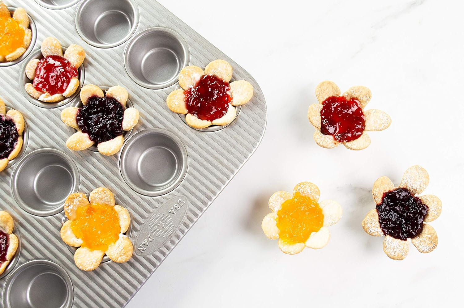 USA Pan Bakeware Mini Cupcake and Muffin Pan, Nonstick Quick Release Coating, 24-Well, Aluminized Steel image number 2