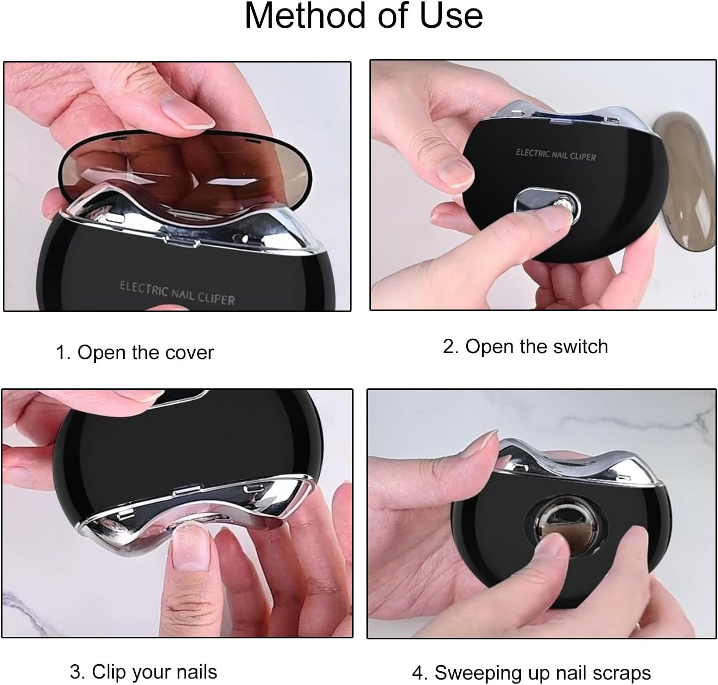 Lancoon Electric Nail Clipper with Trimming 3 Speeds Low Noise Safe Light Fingernail Grinder Nail Scraps Storage Stainless Steel Blade for Kids Adults Seniors - Black image number 5