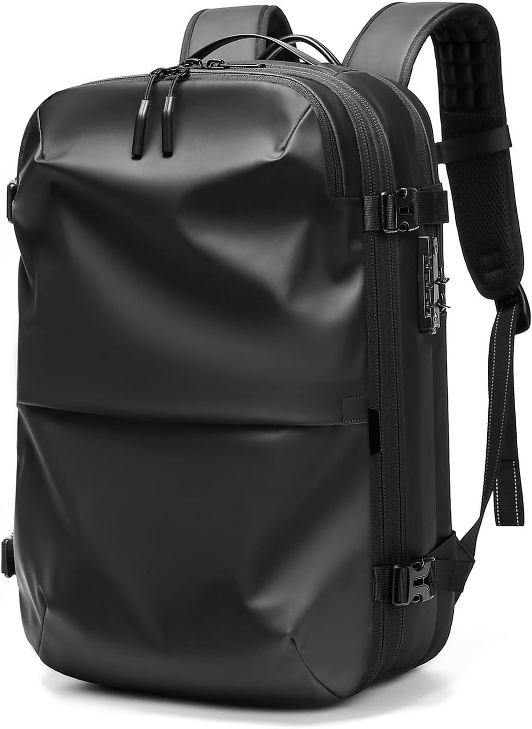 Vacuum Compression Backpack Travel, 60L Expandable Vacuum Backpack Rainproof Vacuum Seal Backpacks, TSA Lock Carry on Luggage Bag, Black