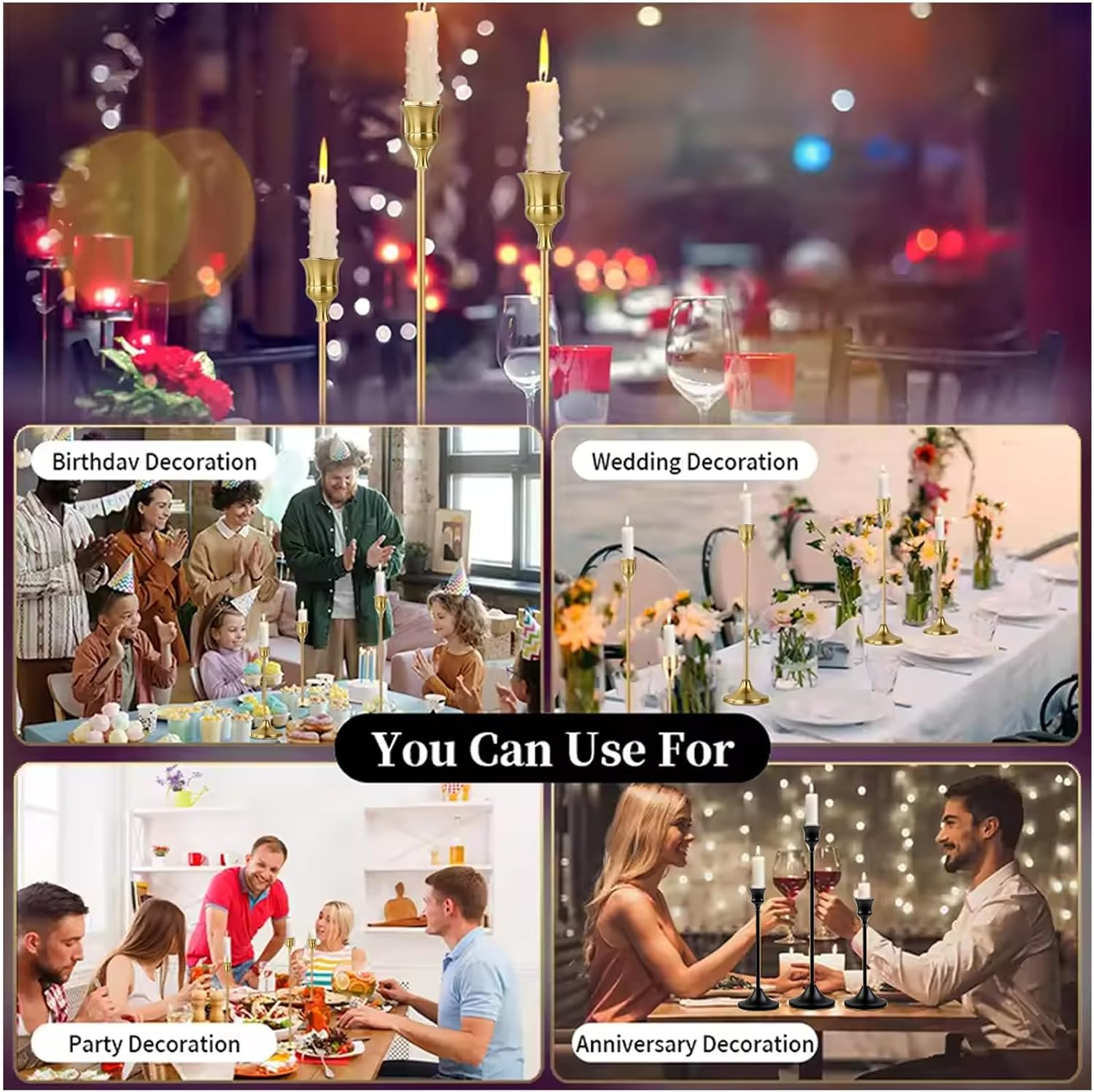 YELINTIAN Candlestick Holders of 6 Vintage Tall Taper Candlestick,Metal Taper Candle Holder for Home Wedding Table Mantel Centerpiece Anniversary Christmas Party Decor (Black)