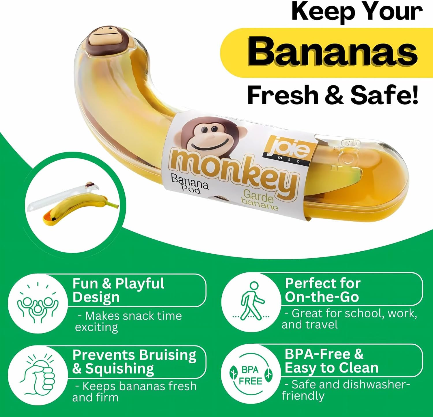 Joie 77711 Monkey Banana Storage Pod, Yellow, 22.9 X 8.3 X 4.4 Cm