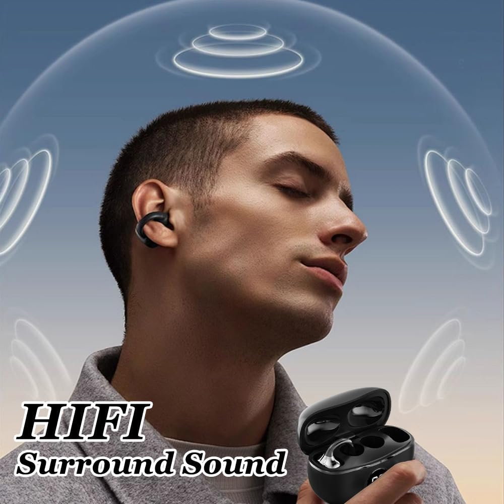 Horuili&reg; Open Bluetooth Headset, Wireless Ear Clip Headphones, Wireless Bluetooth 5.4, Open Ear Bluetooth Headphones, Noise Reduction, Dynamic Equalizer, 3D Sound image number 6