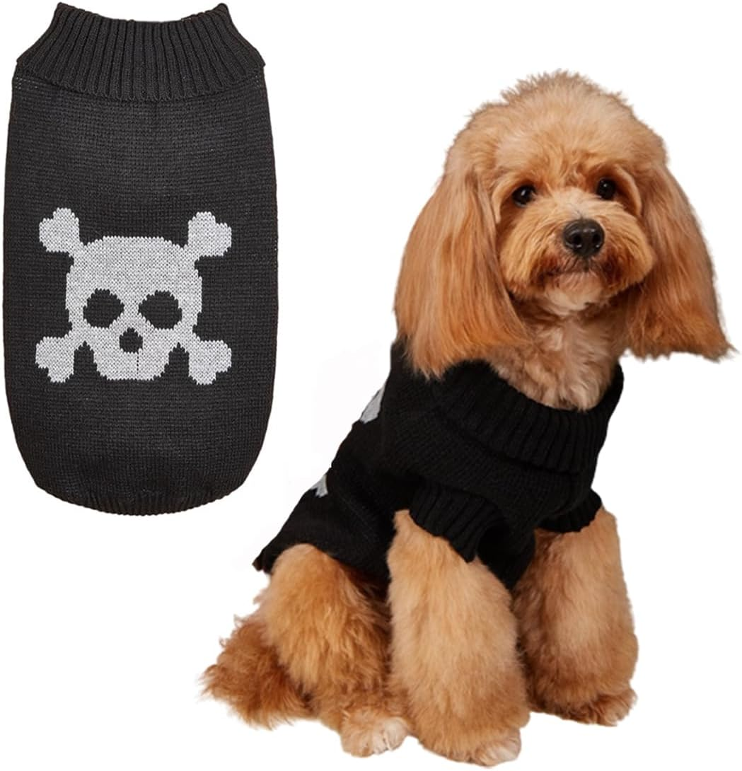 Pet Dog Jumpers Halloween Skull Knit Sweater Kitty Puppy Warm Sweatshirt Suitable for Small Cats and Dogs (X-Small) image number 1