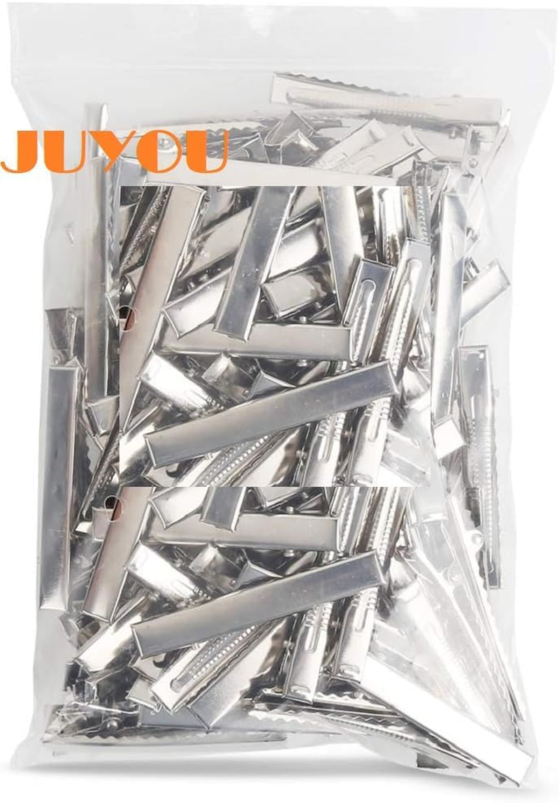 JUYOU 120Pcs 2.17 Inch Silver Single Prong Alligator Hair Clips with Teeth, Alligator Hair Clips, Flat Top Metal Hair Clips Hairbow Accessory Crafts(5.5Cm)