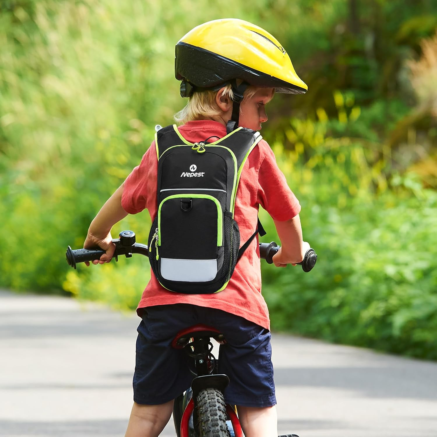 Nepest Kids Hydration Backpack, Mini Water Backpack with 1.5L Water Bladder for Hiking Cycling Running - Black image number 4