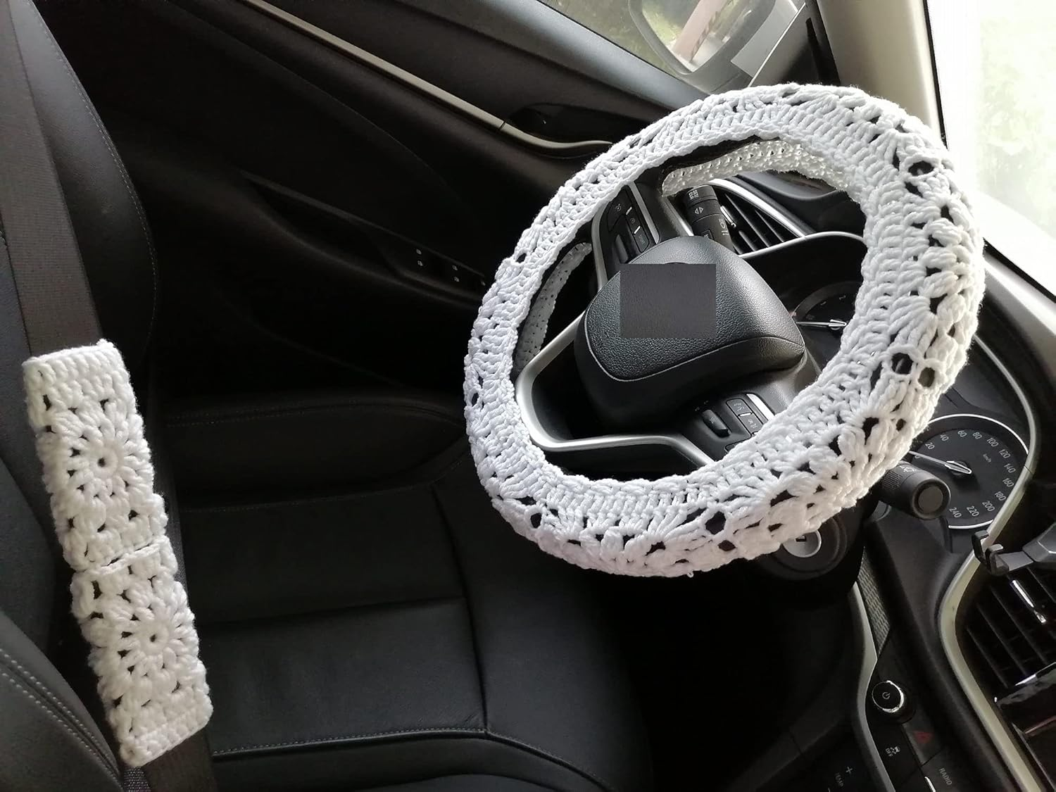 YDM Flower Steering Wheel Cover, Universal Fit, 15 Inch, Crochet, Sunflower Pattern, Customizable Color, Car Accessory