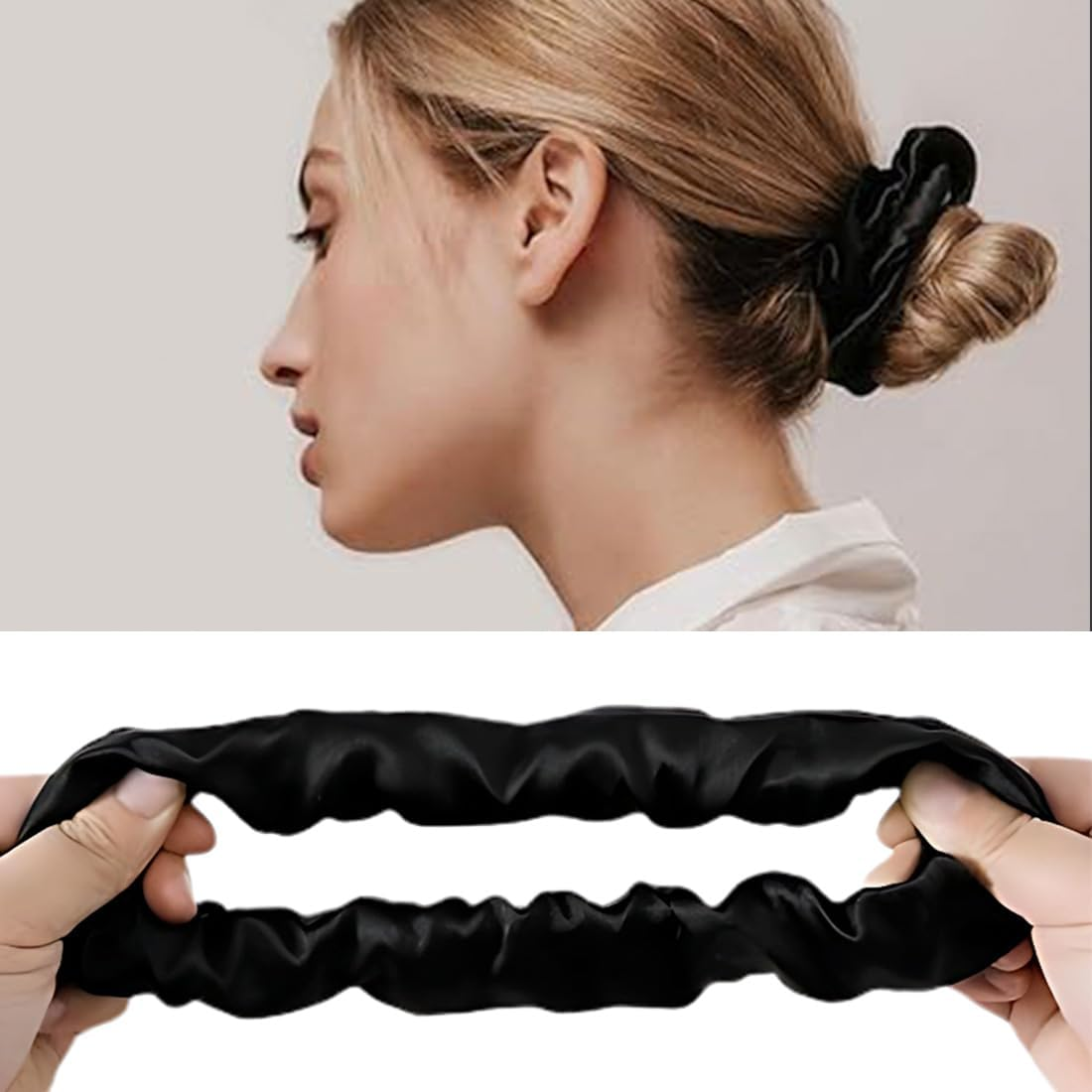 GHPKOTW Pack of 12 Silk Hair Bobbles Black Elastic Hair Scrunchie Small Hair Accessories Hair Bands Women Silk Girls Ponytail Hair Rings (Two Sizes)