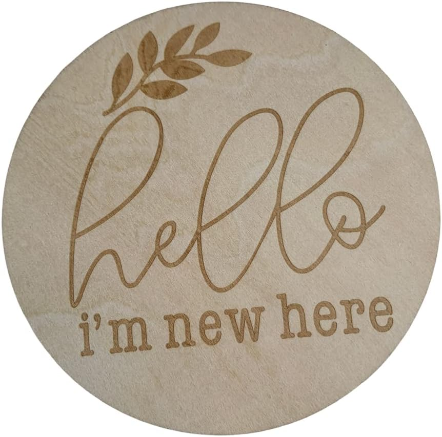 Wooden Baby Announcement Disc &ndash; Newborn Photo Prop & Keepsake Sign | Baby Gift | Birth Announcement Plaque &ndash; Multiple Designs Available (Hello I'M New Here) image number 4