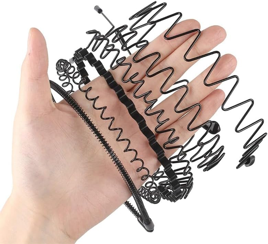 Unisex Black Elastic Non,Slip Metal Wavy Headbands for Men, Ideal for Outdoor Sports, Hair Accessories(6Pcs)