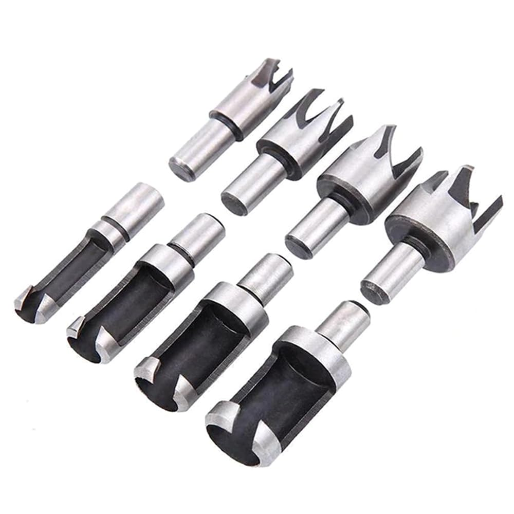 Bestgle 8 Pcs Wood Plug Cutter Cutting Tool Carbon Steel Straight and Tapered Taper Drill Bit Set Woodworking Hole Saw Tool, 5/8" 1/2" 3/8" 1/4" image number 5