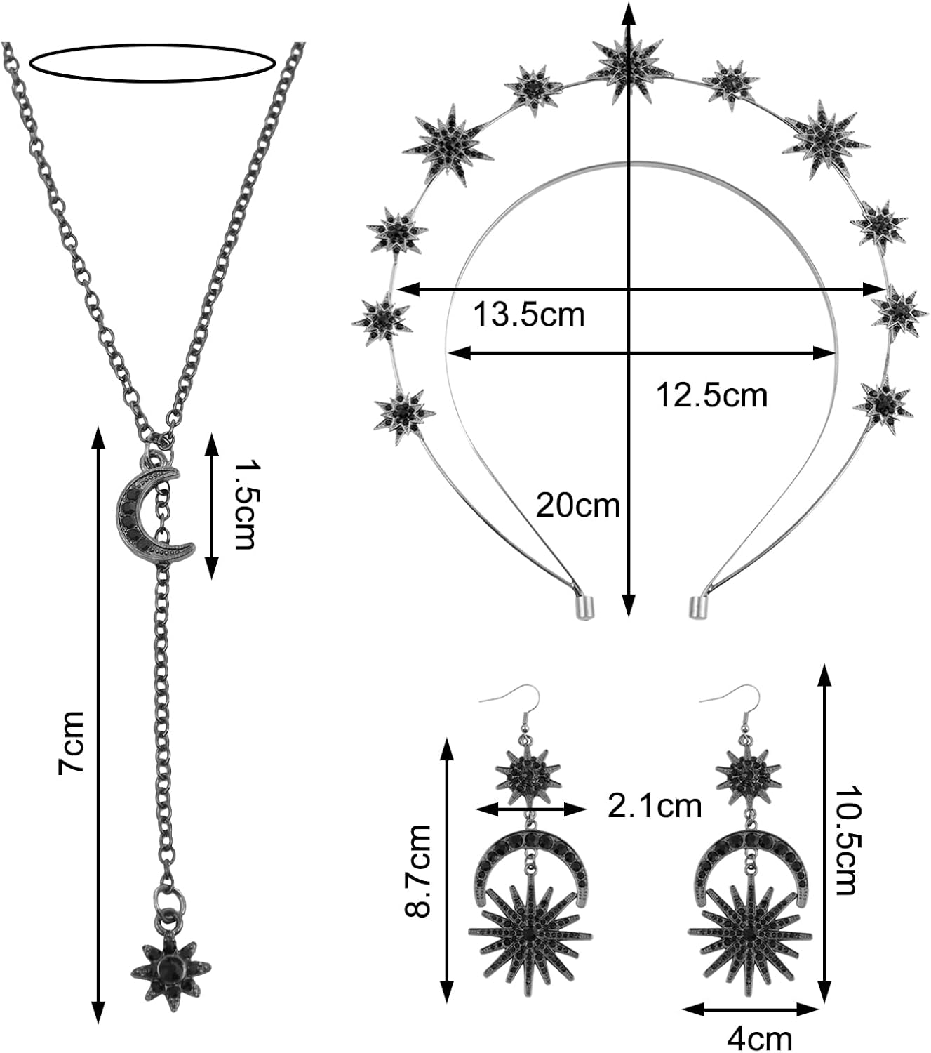 TYXHXTF 4Pcs Star Headband, Crown with Haly Layer, Rhinestone Hair Band, with Necklace and Earrings, Headband for Women and Girls image number 5