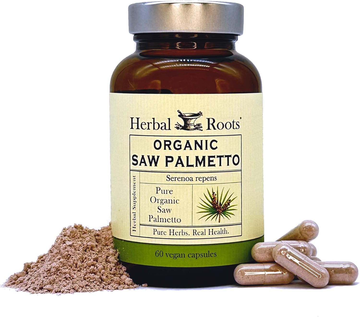 Herbal Roots Organic Saw Palmetto Capsules, 1,000Mg per Serving - Supports Men&rsquo;S Prostate Health - 60 Vegan Capsules - Made in the USA image number 4