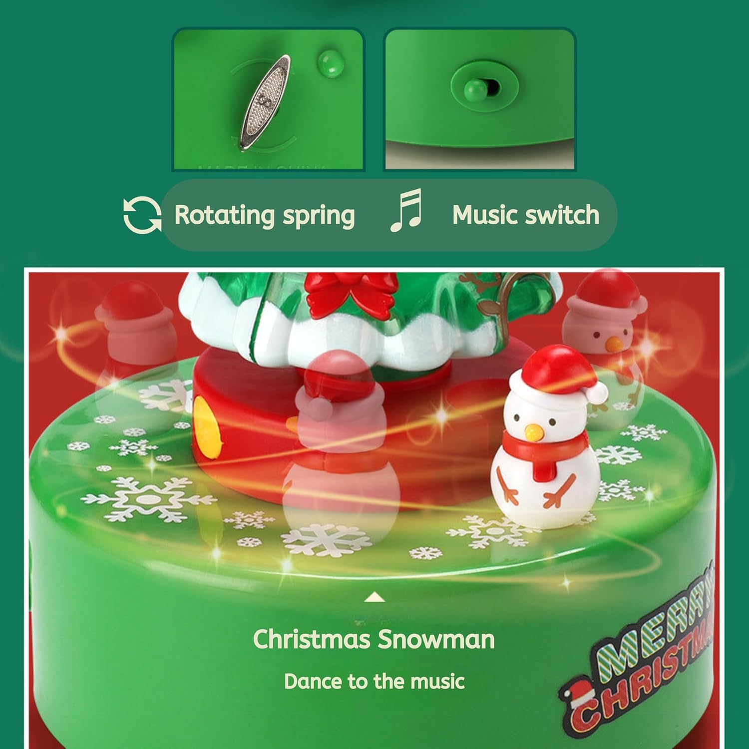 Christmas Tree Music Box with Rotating Snowman, 'We Wish You a Merry Christmas' Song image number 1