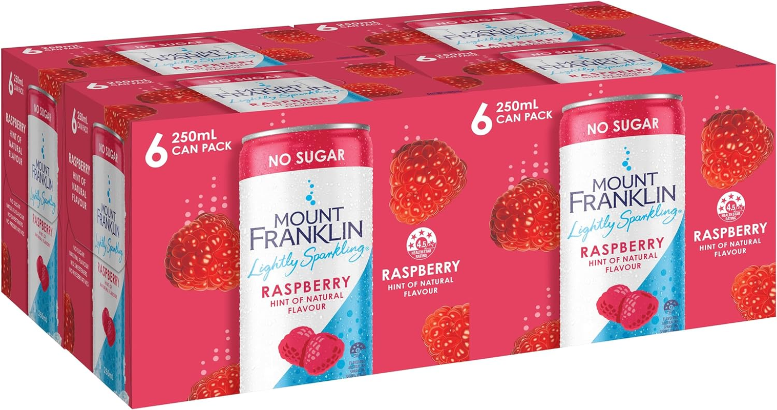 Mount Franklin Lightly Sparkling Water Raspberry Multipack Mini Cans 24X250Ml