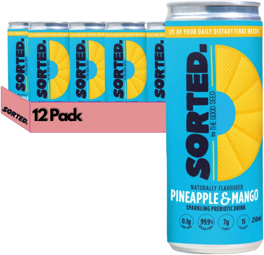SORTED. Pineapple Mango Prebiotic Soft Drink | Boosts Gut Health | High-Fibre, 99.9% Sugar-Free, Low Carb, Low Calories | 12X250Ml Cans image number 2