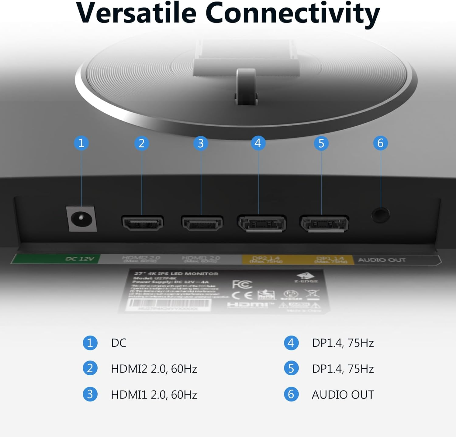 Z-Edge 27 Inch 4K Monitor Uhd(3840X2160) IPS Panel 75Hz(Dp) LED Monitor, 250 Cd/M&sup2;, HDR10, Freesync, Flicker Free, HDMI X2, Displayport X2 image number 6