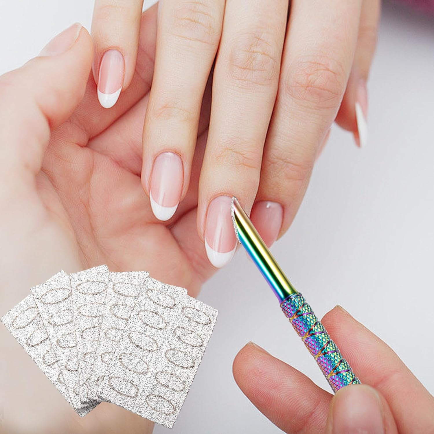 Cuticle Pusher,Stainless 2-In-1 Dual Nail Cuticle Remover,Etching Manicure Scraper Tools Kit Trimmer with 5 Professional Sandpaper,Cuticles Care Pushers Tool for Pedicure (Coloured Pusher)