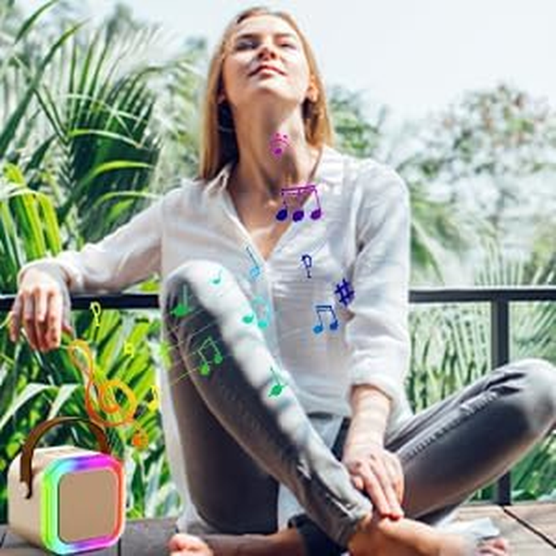 Mini Karaoke Machine for Kids and Adults, Kids Toy Gifts Karaoke Microphones, Portable Bluetooth Speaker with 2 Wireless Mics, Karaokee with LED Lights for Home Party Birthday (Beige) image number 5