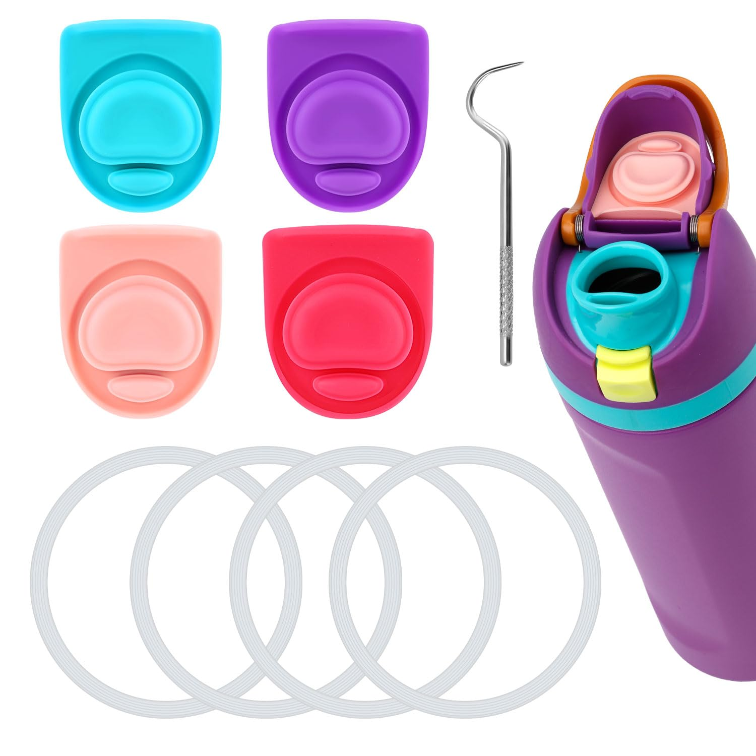 9Pcs Water Bottle Replacement Parts Compatible with Owala Freesip, Water Bottle Seal Ring & Replacement Stopper for Owala 16/19/24/25/32/40Oz Gasket Plug Accessories Bpa-Free (White)