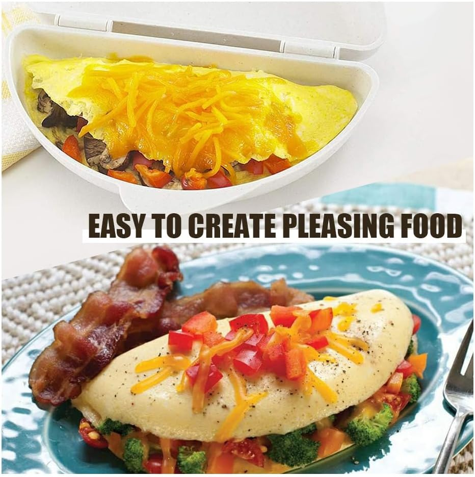 Easy Egg Breakfast Set,Microwaveable Microwave Omelet Pan and 2 Cavity Egg Poacher Set BPA Free Plastic Quick Egg Maker (White) image number 4