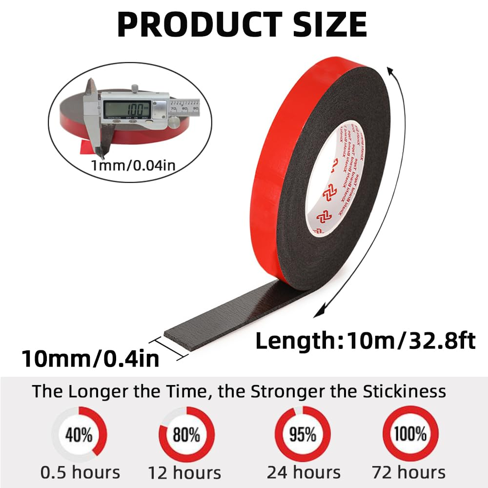 Skycabin Double Sided Heavy Duty Mounting Tape,Waterproof Two Way Foam Tapes for LED Lights,Number Plates,Picture Hanging,Car Trim Strip Gap Filling,Home&Office Decoration,Indoor&Outdoor Use