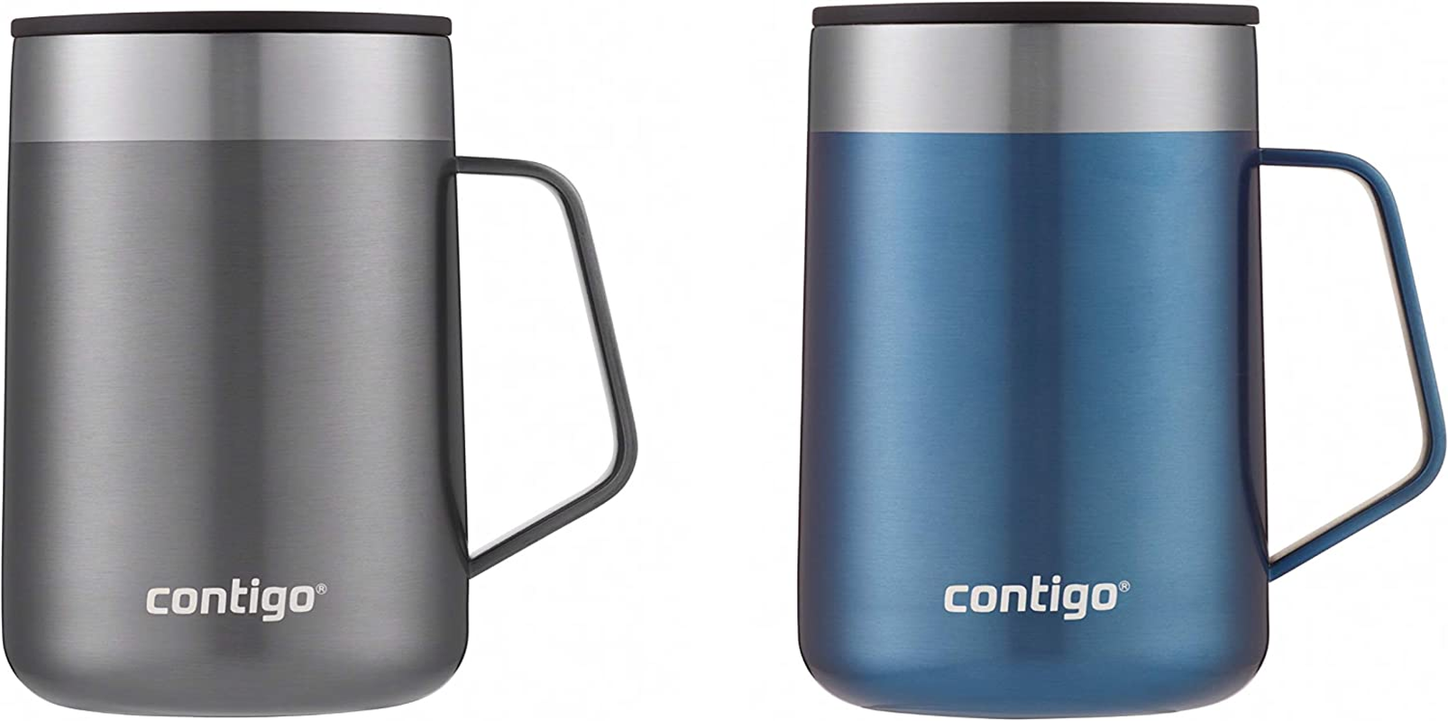 Contigo Streeterville Stainless Steel Travel Mugs 14Oz, Stylish Duo Pack with Splash-Proof Lid, Vacuum-Insulated Coffee Mugs with Handle & Grip Base, Dishwasher Safe - Licorice & Salt