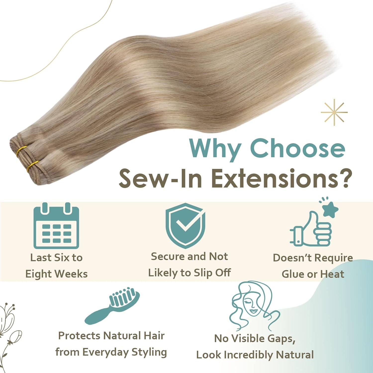 Full Shine Blonde Sew in Hair Extensions Real Human Hair Weft Hair Blonde Highlighted Remy Weft 105 Grams Sew in Straight Hair Bundles 16/22 Golden Blonde Mix Medium Blonde Thick 16 Inch image number 5