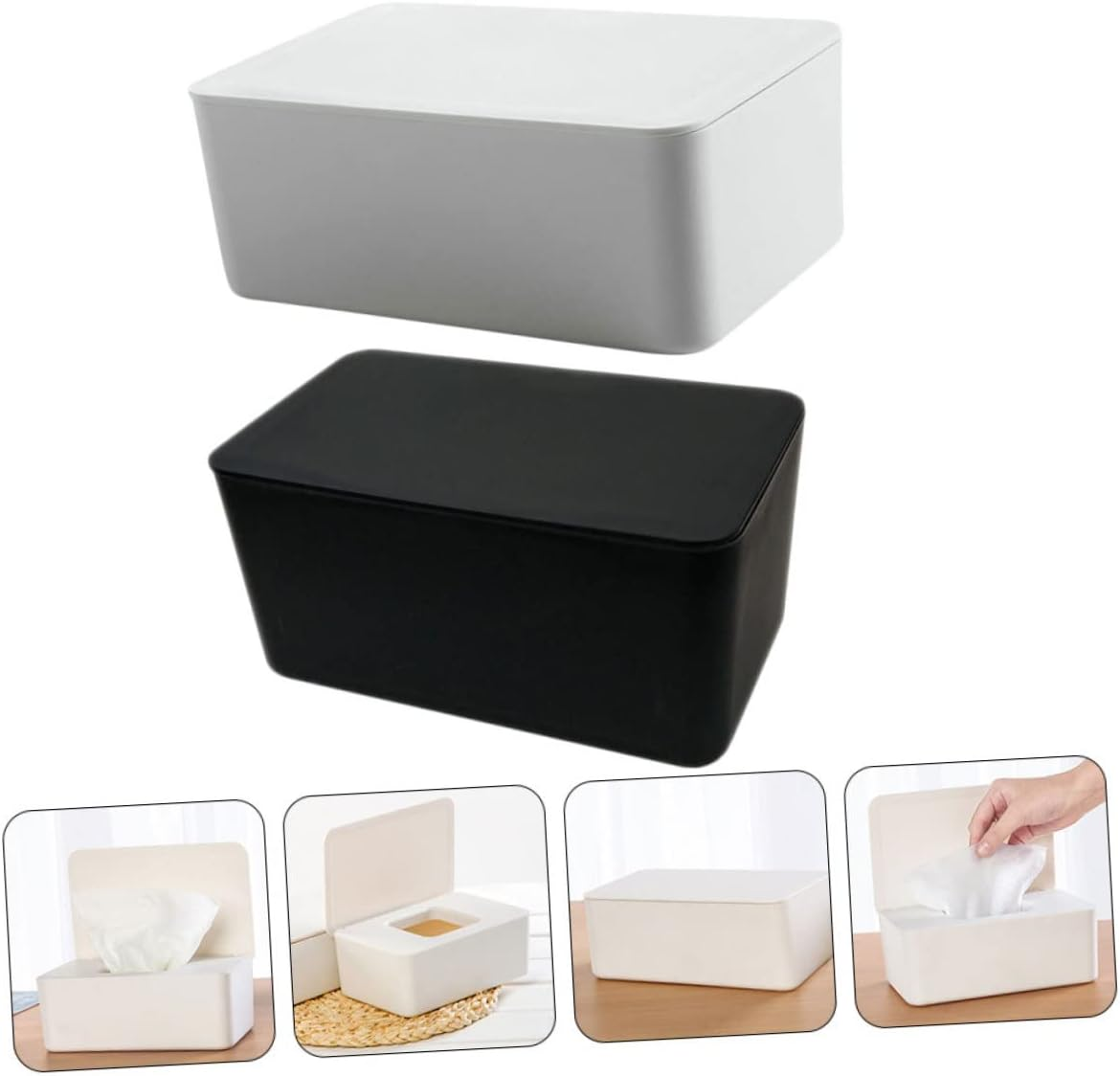 2Pcs Sealed Wet Tissue Box with Lid Dust-Proof Storage Container for Napkins White/Black Suitable for Home Use image number 6