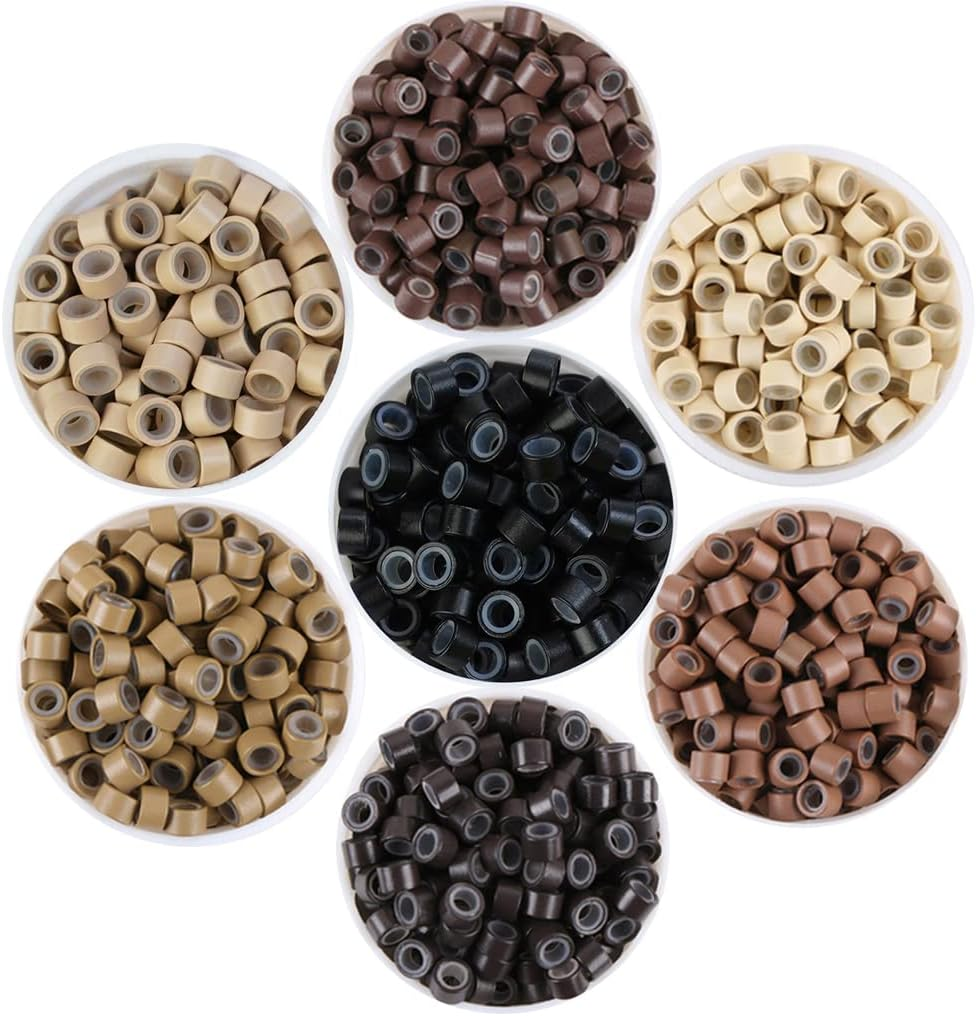 Hair Extension Beads Silicone Lined Micro Rings Nano Rings for Hair Extension Beads Silicone Lined Micro Rings (500PCS, #3 Dark Brown)