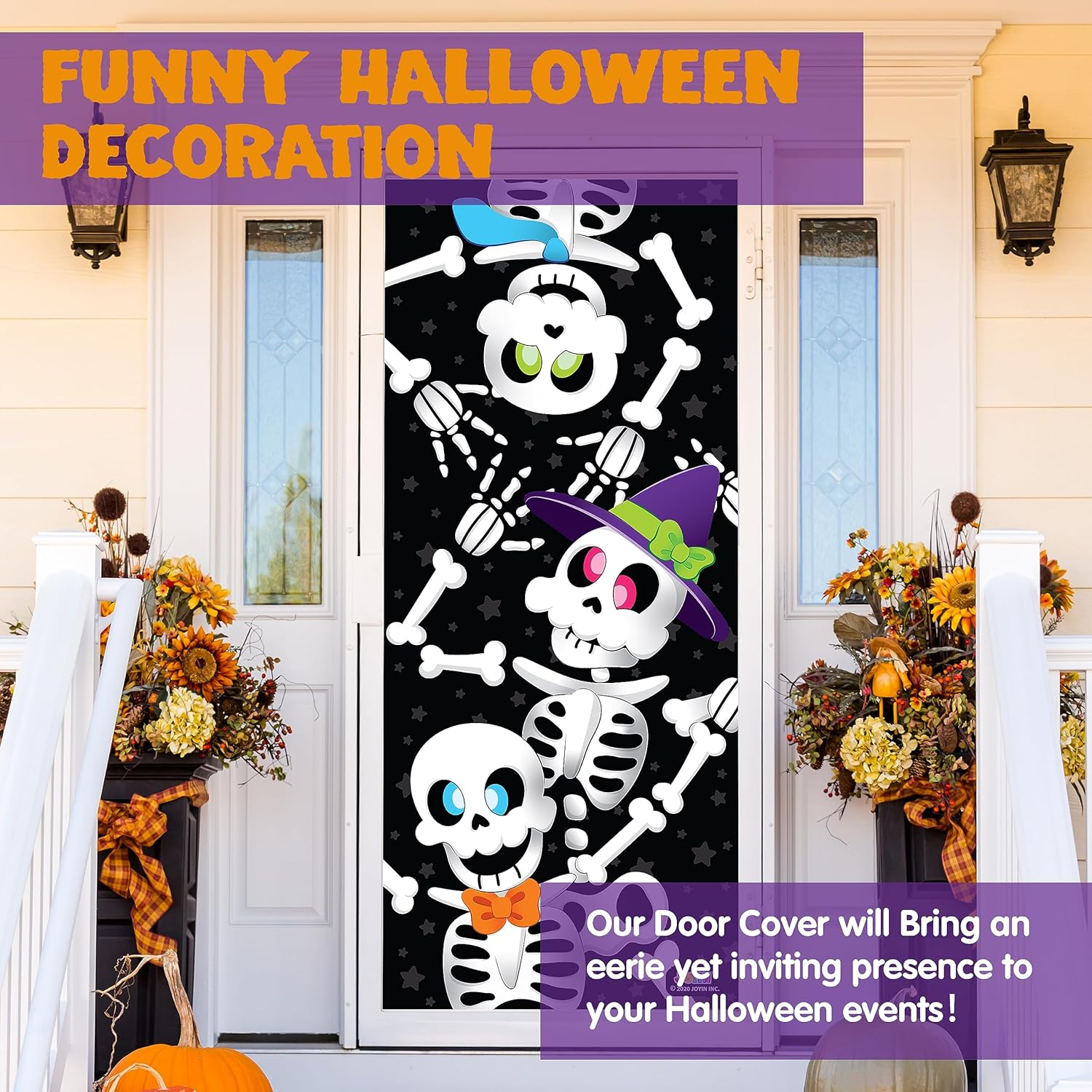 JOYIN 3 Pcs 3D Design Cute Skeleton Family Door Cover 30&rsquo;&rsquo; X 72&rsquo;&rsquo; for Halloween Door, Window and Wall Cover Decoration image number 1