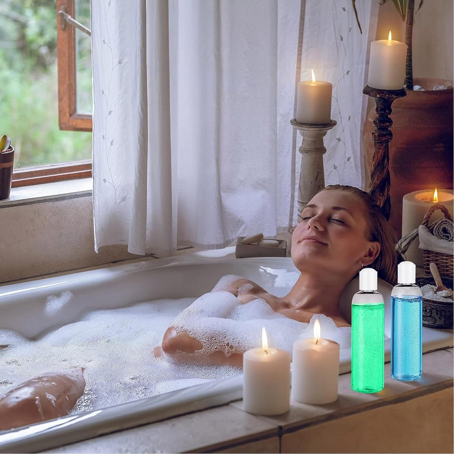 Apstaqeoo 4PCS 150ML Plastic Bottles with White Disc Top Flip Cap Empty Squeeze Bottles Clear Refillable Travel Container Dispenser with Funnel Label for Liquid Lotion Shampoo Toiletries Cosmetic - 150Ml Bottles Disc Top Flip Cap image number 3