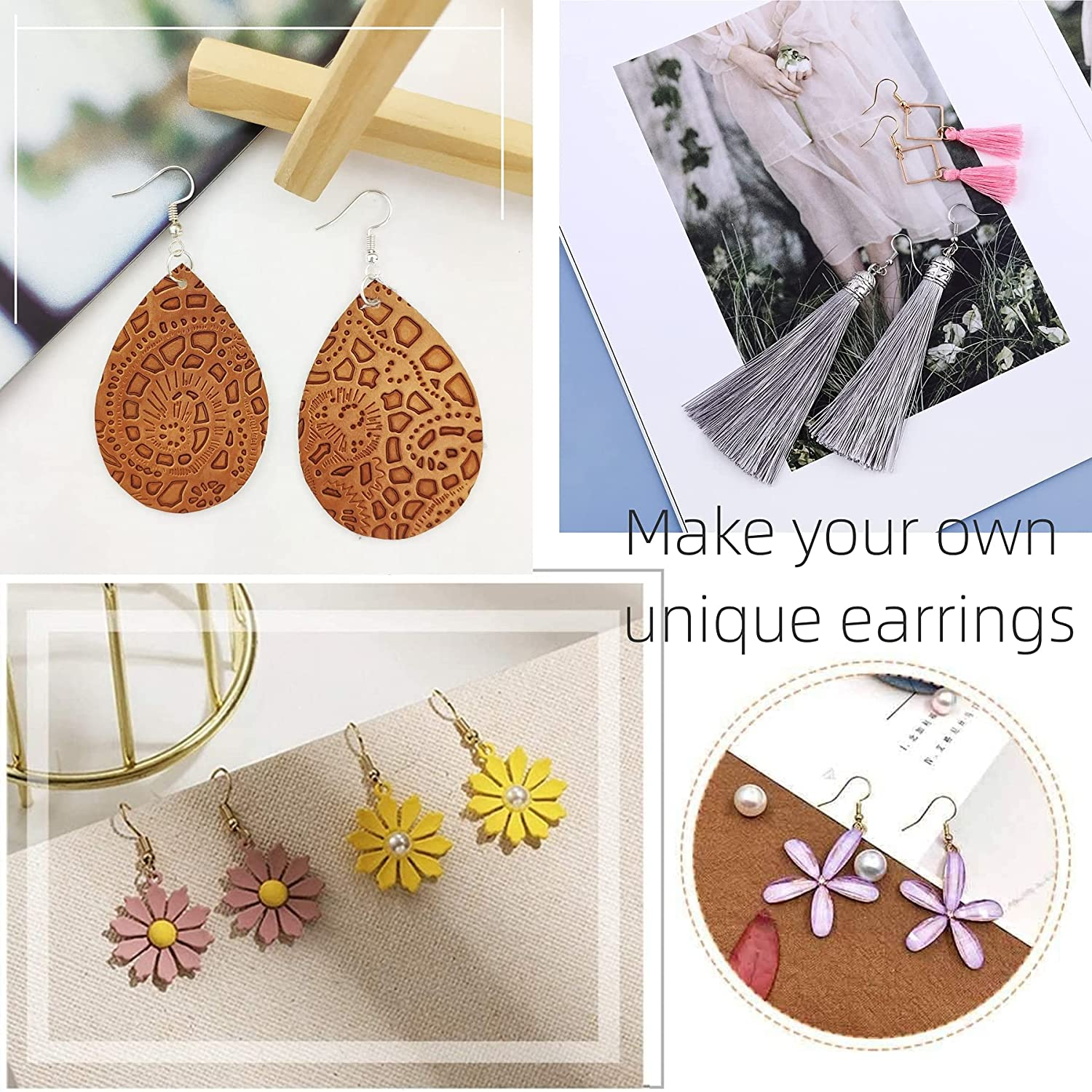 AUXIN 952 Pcs Earring Hooks Kit for Jewelry Making, Earring Making Kit with Hypoallergenic Fish Hooks Earring Backs Earring Cards Jump Rings Plier for DIY Earrings (Gold & Silver) image number 5