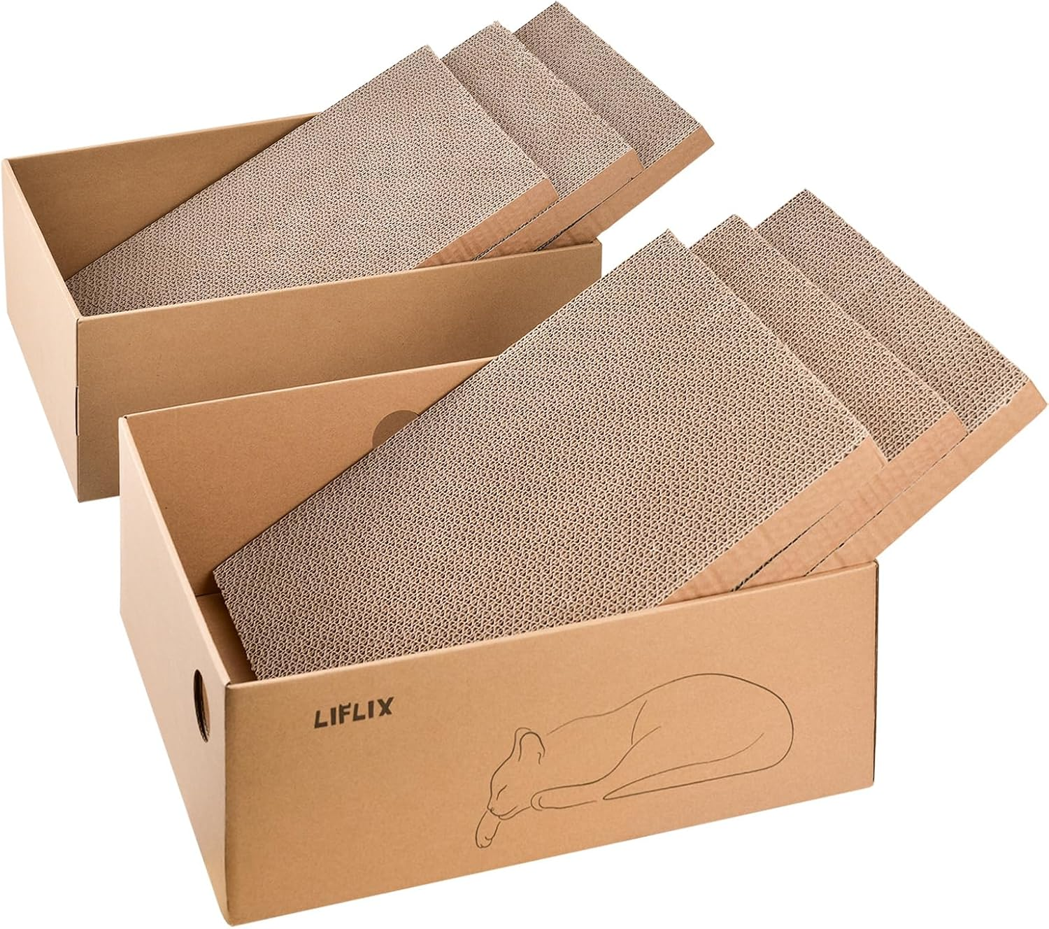 LIFLIX Cardboard Cat Scratcher with 2 Boxes, 6PCS Reversible Cat Scratch Pads in Large Cat Scratcher Box, 44L X 34W X 15.5H Cm image number 5