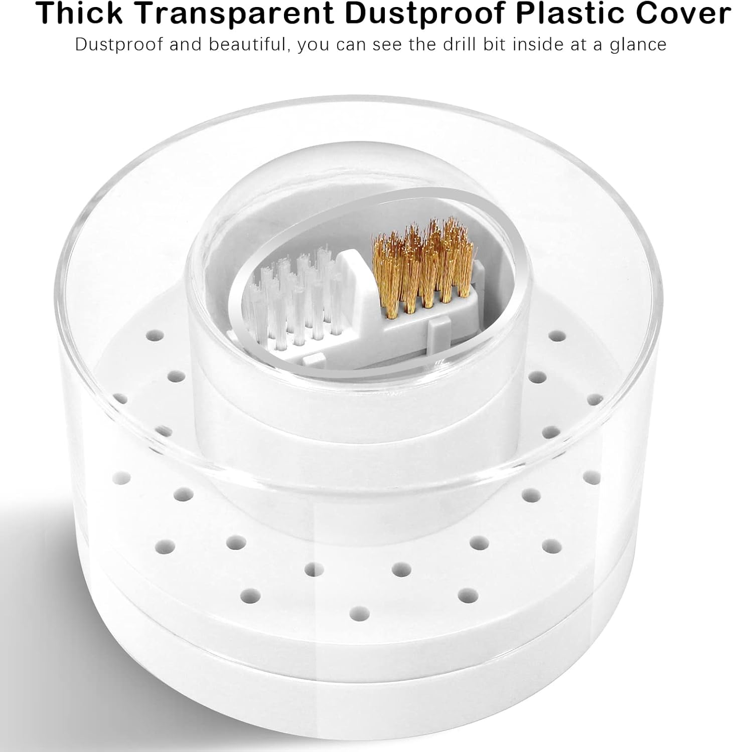 Nail Drill Bits Holder with Nail Drill Bit Cleaning Brush (Steel Wire Brush and Nylon Brush), 30 Holes Dustproof Nail Drill Bits Organizer Nail Art Cleaner Case Manicure (White) image number 2