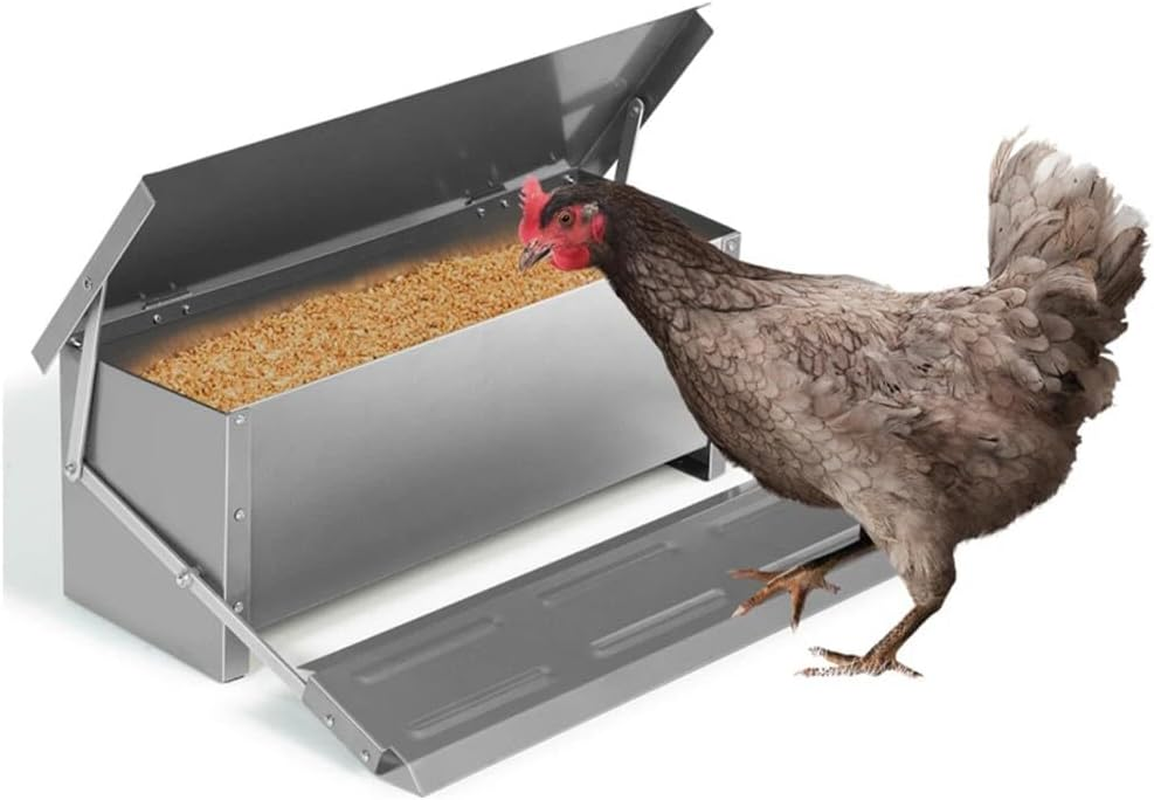 10KG Automatic Chicken Feeder &ndash; Weatherproof Galvanised Poultry Treadle Feeder for Chicken, Duck & Goose &ndash; Rat-Proof Outdoor Metal Feed Box for Coop or Backyard image number 6